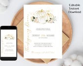 Thanksgiving Dinner Invitation, Let's Give Thanks Invitation Template, Thanksgiving Invite, Printable Thanksgiving Invitation, Pumpkin text