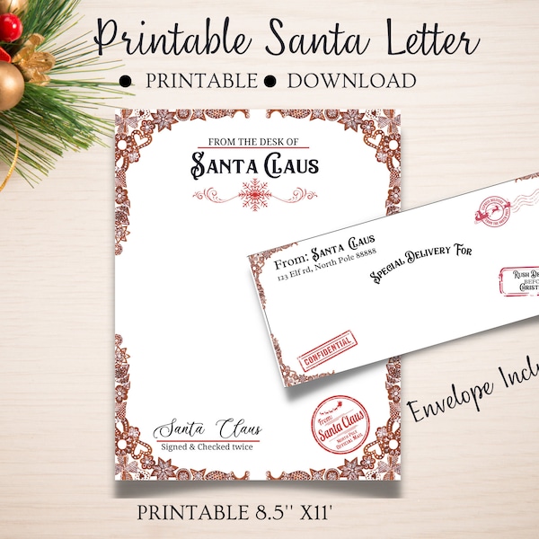 Official Santa Letterhead stationary AND Official Santa Stamped Envelope | Christmas Printable PDF & PNG File | Instant Download