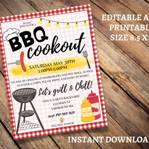 Barbecue Cookout Flyer, Picnic Flyer, Fundraiser Flyer, Neighborhood Barbecue Flyer, DIY Template, BBQ invite, Editable Flyer, DIY Flyer