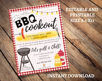 Barbecue Cookout Flyer, Picnic Flyer, Fundraiser Flyer, Neighborhood Barbecue Flyer, DIY Template, BBQ invite, Editable Flyer, DIY Flyer