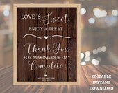 Love is Sweet Enjoy A Treat Sign, Wedding Table Sign, Dessert Table Sign, Wood Wedding Sign, Rustic Wedding Decor, Thank You Wedding Sign