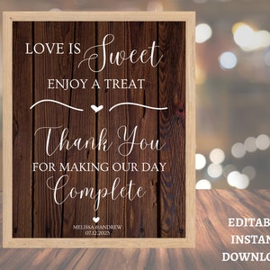 Love is Sweet Enjoy A Treat Sign, Wedding Table Sign, Dessert Table Sign, Wood Wedding Sign, Rustic Wedding Decor, Thank You Wedding Sign