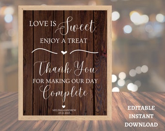 Love is Sweet Enjoy A Treat Sign, Wedding Table Sign, Dessert Table Sign, Wood Wedding Sign, Rustic Wedding Decor, Thank You Wedding Sign