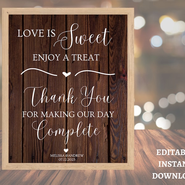 Love is Sweet Enjoy A Treat Sign, Wedding Table Sign, Dessert Table Sign, Wood Wedding Sign, Rustic Wedding Decor, Thank You Wedding Sign