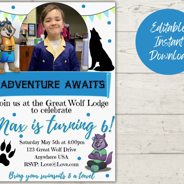 Great Wolf Lodge Birthday Party Invitation - Etsy