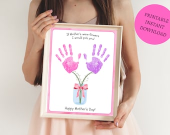 Manualidades para el Día de la Madre para niños, regalo preescolar para mamá, ramo de flores con huellas de manos, tarjeta para niños pequeños, descarga digital rápida.