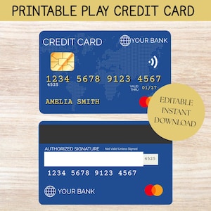 Bearbeitbar Pretend Play Kreditkarte für Kinder Spielgeld Kleinkind Spielzeug, DIY Craft Bank Karte, Spielzeug Debitkarte, Vorschule druckbar, Pretend Play