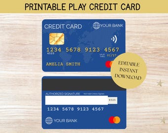 Editable Pretend Play Credit Card For Kids Play Money Toddler Toys, DIY Craft Bank Card, Toy Debit Card, Preschool Printable, Pretend play