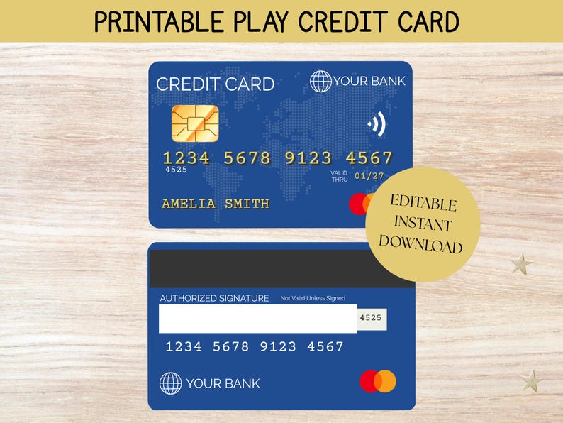 Editable Pretend Play Credit Card for Kids Play Money Toddler Toys, DIY ...