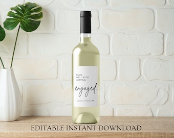 Engagement Wine Label, Engagement Gift, Pairs well with Engagements, Engagement Gift for Couples, Gift for her, Engagement Card, Bride gift