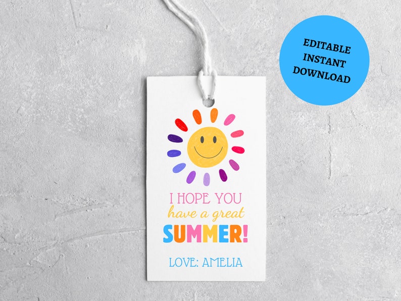 End of School Year Tags, Sun Gift Tags, Teacher Thank You, Last Day of ...