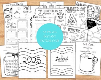 2025 Mega Journal Bundle: Printable Pages with Habit Trackers, Planners, Mood Trackers, Self-Care | US Letter Size, Planner Bundle Printable