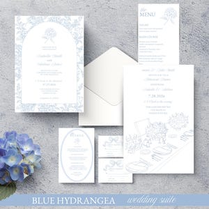Hydrangea Wedding Invitation Suite | Coastal Bridal Shower Invite | Editable | CANVA Template | Digital Download | Cottage Core Invitation