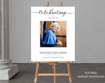 Funeral Welcome Sign, Celebration Of Life Poster, In Loving Memory, Memorial Board, Printable funeral sign, Printable Obituary, Editable