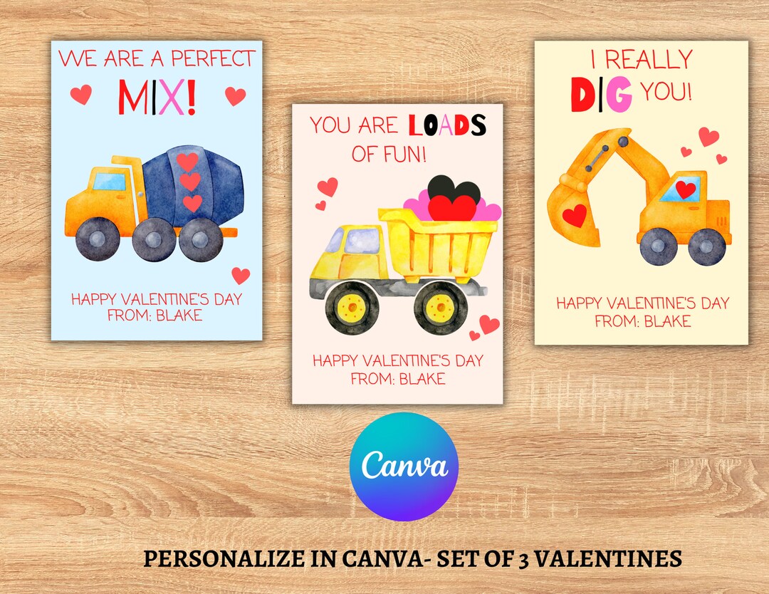 Kid Construction Valentine Tags, Kids Valentine Cards, I Really Dig You ...