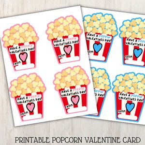 Cartoline di popcorn di San Valentino, adesivi di San Valentino, etichette per aule per bambini e bambine, Poppin; Etichette di San Valentino, biglietto per sacchetto di popcorn fustellato, fai da te