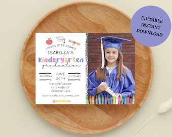 Kindergarten Graduation Invitation | First Year Ceremony | School Party | Photo Invite | Grad Announcement | Instant Download | Last Day