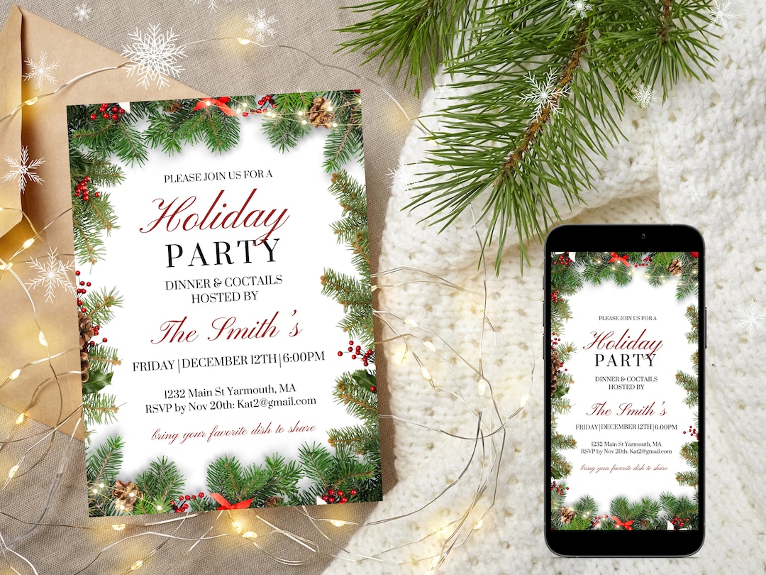 Holiday Party Invitation Template Christmas Invitation Etsy