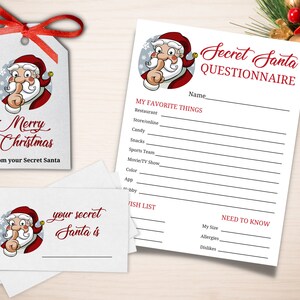 Secret Santa Template Bundle, Secret Santa Questionnaire, Printable Secret Santa Invitation, Holiday Gift Exchange Party Invite,