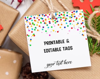 Printable Gift Tag, Confetti Tag Template / Editable Favor Tag, Birthday Tag, Graduation Tag, Baby Sprinkle Tag / Editable Tags, Favor tags