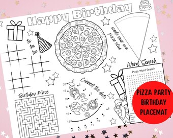Pizza Birthday Party Placemat Activity Sheet,Birthday Favor Printable for Kids Party, Kids activity sheet, Kids party printable,Pizza Party
