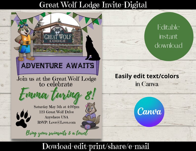 Great Wolf Lodge Invite Great Wolf Lodge Birthday Great Wolf | Etsy