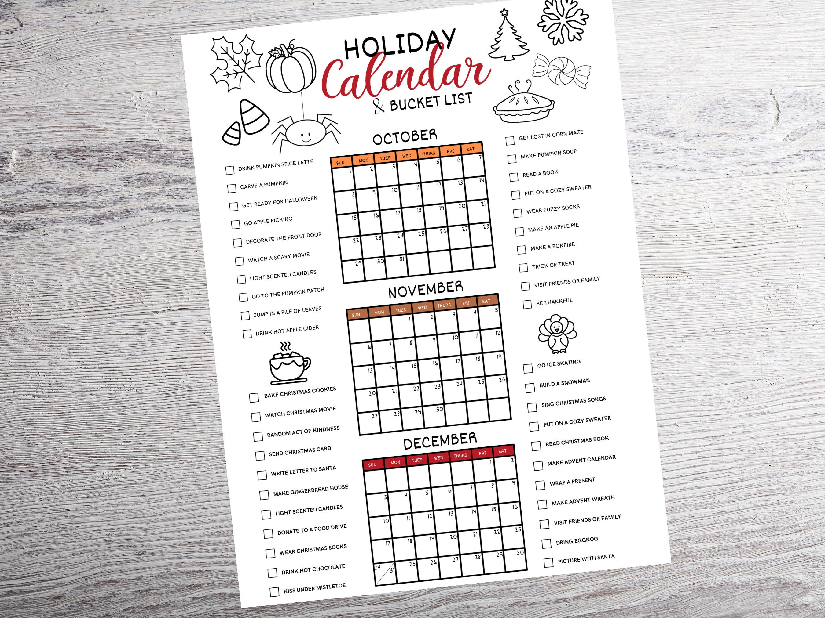 Printable Fall Calendar Poster, Fall Activities Calendar, Autumn ...