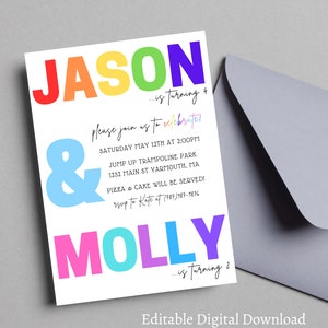 Sibling Birthday Invitation,Double Birthday Invitation,Dual Combined Twins Birthday Invitation,Twins, Boy and Girl Double Invite, Two Theme