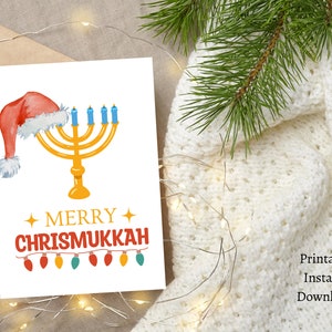 Chanukka/Weihnachtskarte mit lustigem Spruch und leerer Innenseite, Merry Chrismukkah Karte, lustige Weihnachtskarte, druckbare Chanukka Karte DIY