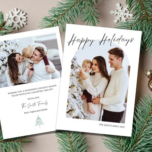 Foto Weihnachtskartenvorlage | Bogen Weihnachtskarte | Boho-Feiertags-Karte | Minimalistische Weihnachtskarte | Frohe Weihnachten | Bearbeitbare Vorlage