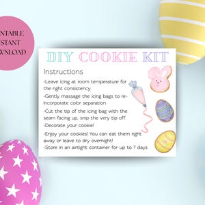 Easter DIY Cookie kit instructions. Printable Instructions card for DIY cookie kit. Easter Cookie kit card Printable file for instructions.