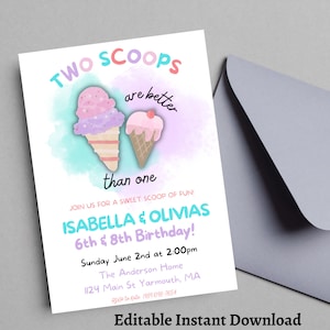 Sibling Birthday Invitation,Double Birthday Invitation,Dual Combined Twins Birthday Invitation,Twins, Boy and Girl Double Invite, Two Theme