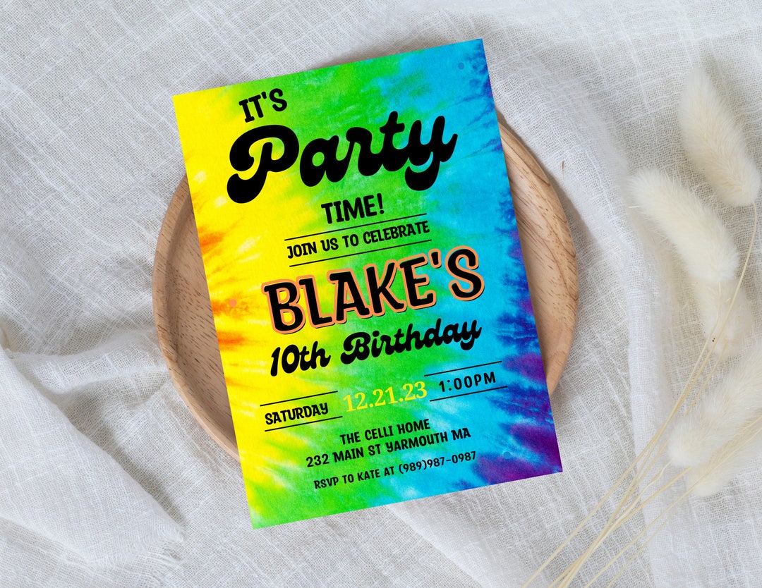 TIE DYE PARTY Invitation Instant Download Rainbow Tie Dye Birthday