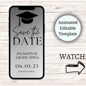 Graduation Save the Date Template for Texting, Save the Date Text message, Canva Template, Animated Save the Date, Graduation Party Template