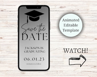 Graduation Save the Date Template for Texting, Save the Date Text message, Canva Template, Animated Save the Date, Graduation Party Template