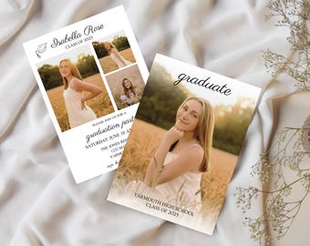 Senior Announcement Card, Minimalist Graduation Announcement, Graduation Party Template, Multiple Photo Graduation Invite