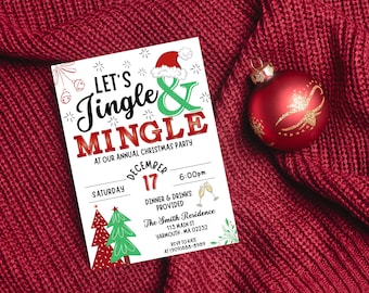 Editable Christmas Party Invitation, Jingle and Mingle Invitation, Work Christmas Party, Annual Christmas Party, Holiday Party Invite,