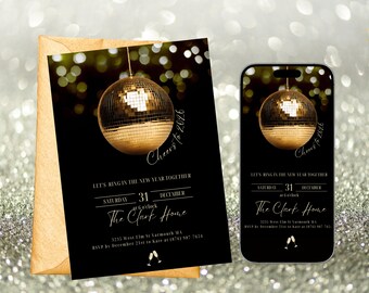 New Year's Eve Invitation Template | New Year's Party Invite | New Year's Eve Party | Holiday Party Invite | Gold | Editable Canva Download