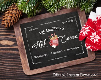 Hot Cocoa Sign, Hot Chocolate Bar Sign, Hot Chocolate Bar, Personalized Christmas sign, Christmas Signs, Holiday Sign, Custom Seasonal Decor