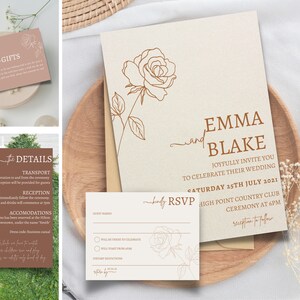 Minimalist Wedding Invitation Template Set, Botanical Floral Wedding Invitation Template Download, Editable Invitation Set Neutral,