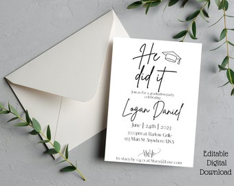 graduation party invitation template,minimalist graduation announcement,modern graduation party invite,Class of 2023, editable graduation