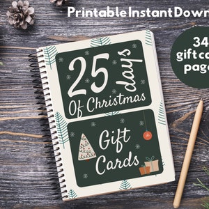 Kerstcadeaukaartboek, afdrukbaar kerstcadeau voor kinderen, kerstcadeaukaartboek, kerstcadeaus voor tieners, tienerkerstcadeau