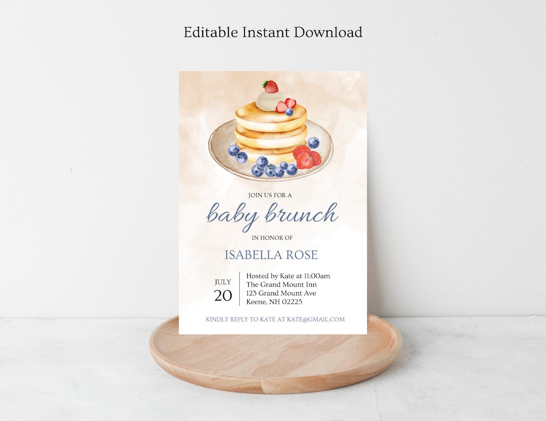 Pancake Baby Brunch Invitation Template, Brunch Baby Shower Invite
