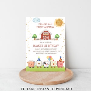 EDITABLE Farm Birthday Invitation, Barn Animals Party Invite Template, Ranch Kids Birthday, Floral Barnyard Animals, Instant Download, KP082