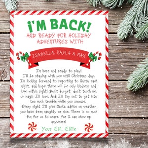 Carta de chegada do elfo Estou de volta carta do elfo Olá do elfo Carta do elfo de Natal para crianças do elfo Digital Editável para impressão Download