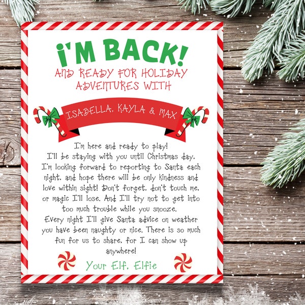 Elf Arrival letter I'm back letter from elf Hello from elf Christmas elf letter to kids from elf Digital Editable Printable Download