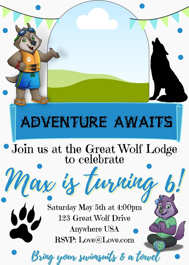 Great Wolf Lodge Invite Great Wolf Lodge Birthday Great Wolf - Etsy Finland