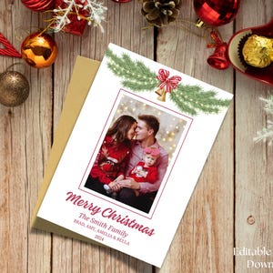 Printable Christmas Photo Card, Holiday Photo Card, Watercolor Christmas Card, Digital Christmas Card Template, Christmas Card Modern, Xmas
