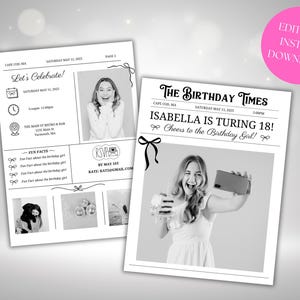 Birthday Newspaper Canva Template, Birthday Newspaper Template, Birthday Program, Large Birthday Newspaper, Editable Newspaper Itinerary