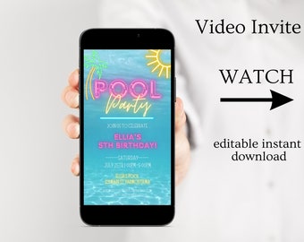 pool party ecard,pool party text invitation,pool party birthday digital invitation,summer party digital invitation,animated text message